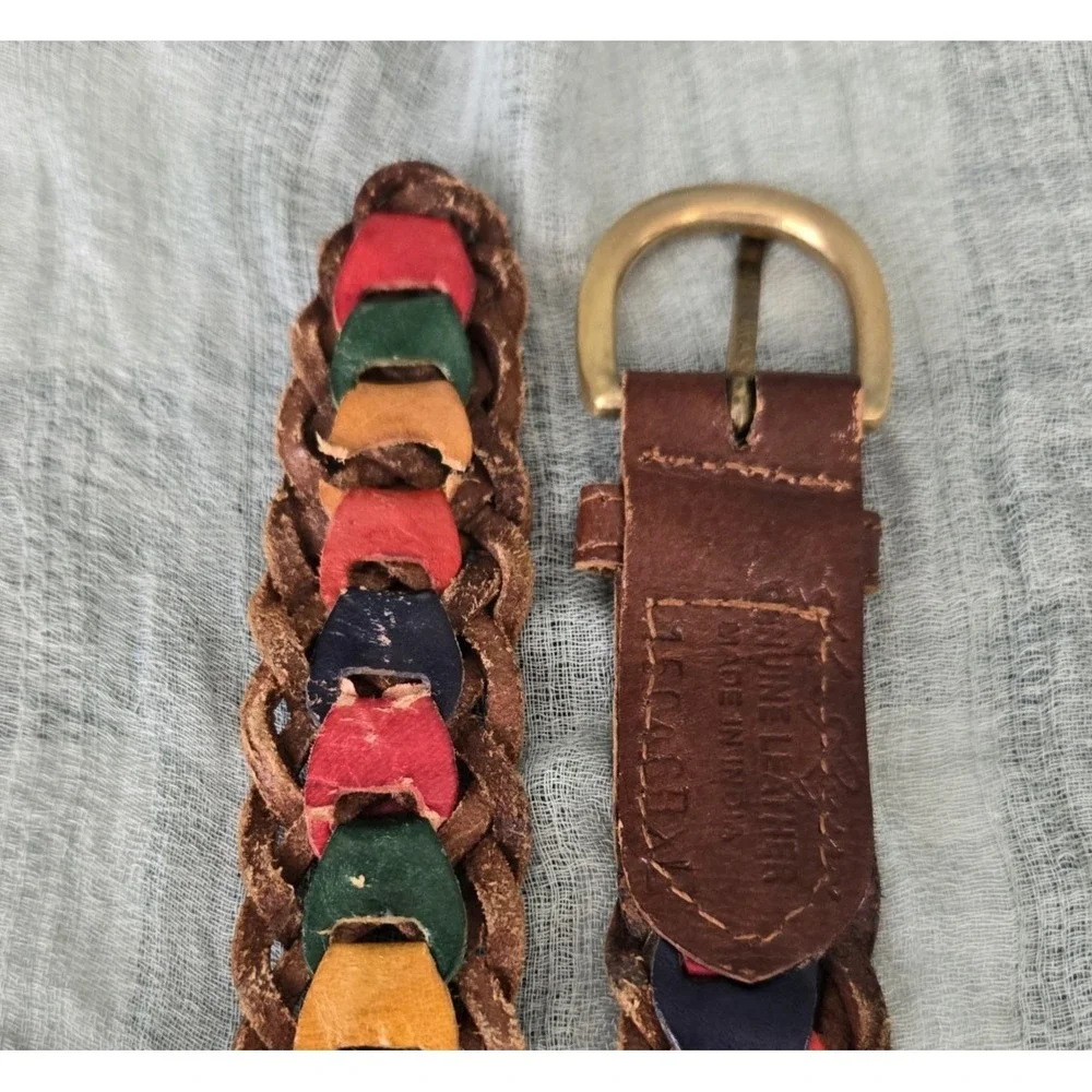 Unique Braided Colorful Men's  Women's Leather Belt with Brass Buckle Size 36